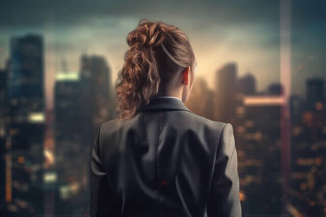 back view of businesswoman overlooking the city skyline - Embracing a Growth Mindset