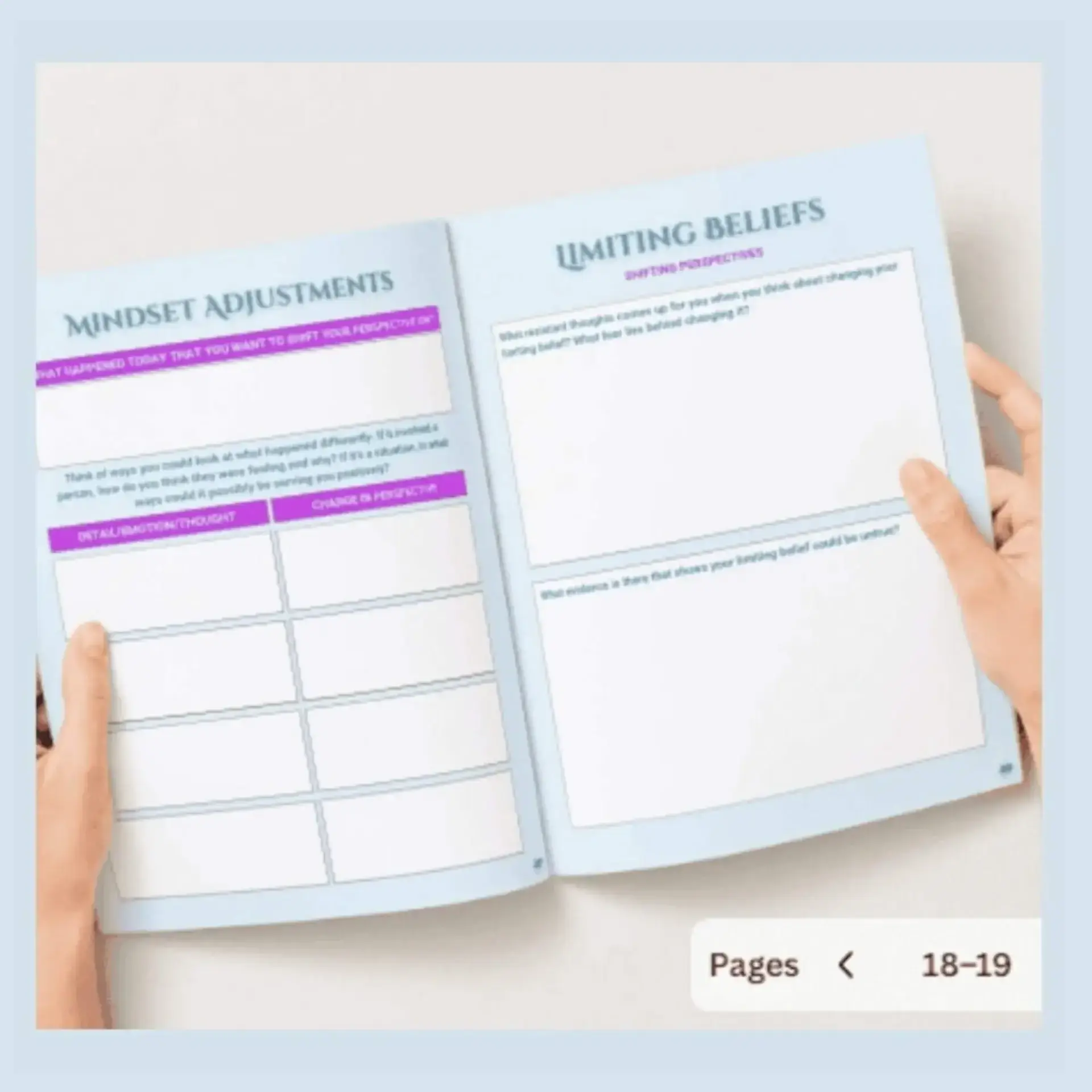 Positive Mindset Planner Positive Mindset Planner open to pages 18-19