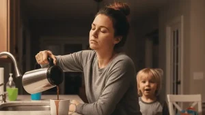 tired-lady-overpouring-her-cup-of-coffee